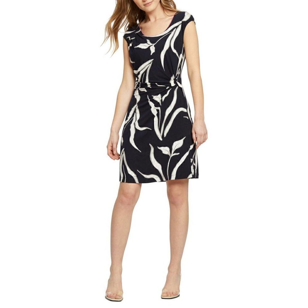 NIC+ZOE Front Twist Detail Sheath Dress - Floral - Navy Multi/Iris Floral